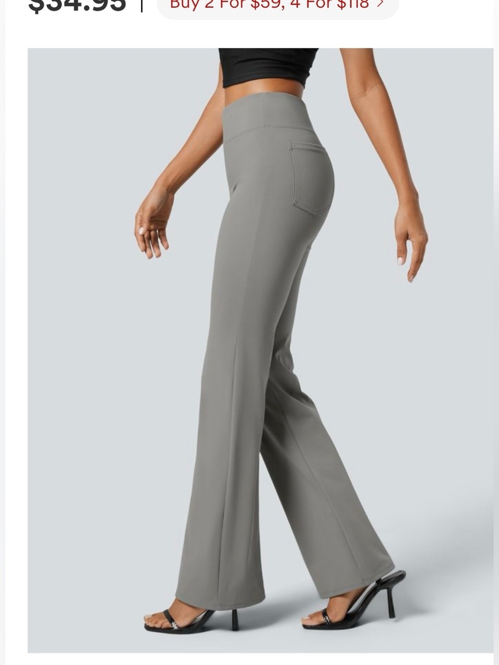 Halara Flex™ High Waisted Back Side Pocket Slight Flare Work Pants, Gray, LP
